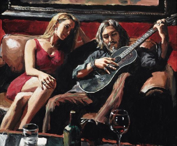 Fabian Perez Self Portrait with Girl and Guitar